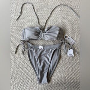 NWT Shade and Shore Silver Gray Bandeau Bikini Set xs bottom s top